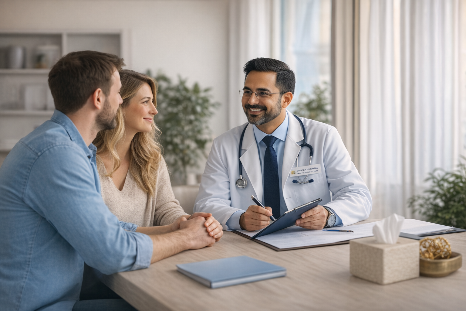 Dr Ravindra Parashetty consulting a couple for sexual health and fertility treatment at Milana Fertility Health Care Center