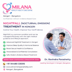 Nightfall (nocturnal emission) treatment in Kengeri Bangalore at Milana Fertility Health Care Centre with confidential consultation by Dr Ravindra Parashetty